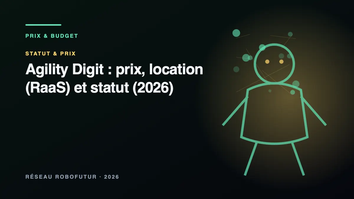 Robot humanoïde logistique à jambes inversées de type Agility Digit, déplaçant un bac dans un entrepôt
