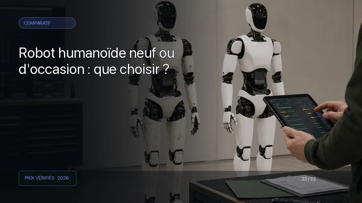 Deux robots humanoïdes neuf et d'occasion inspectés dans un atelier